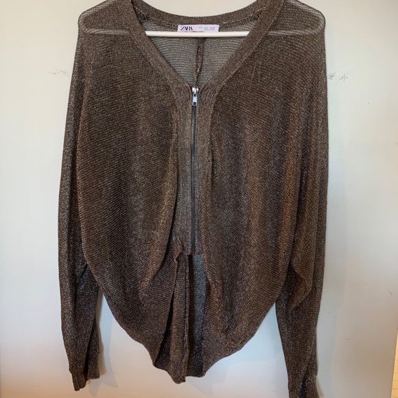 Zara Metallic Bomber / Cardigan - New without tags / never worn; Gunmetal colour - Picture 5 of 7